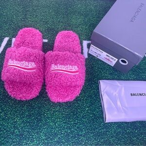 Black Fur Balenciaga slides